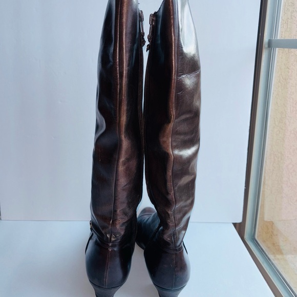 Salvatore Ferragamo KNEE HIGH Leather Boots Side Zip Brown Size 9 Made In Italy - Picture 3 of 16